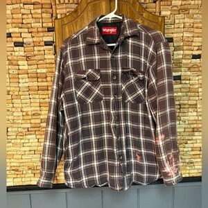 Vintage Wrangler distressed bleach flannel lined shacket size Medium